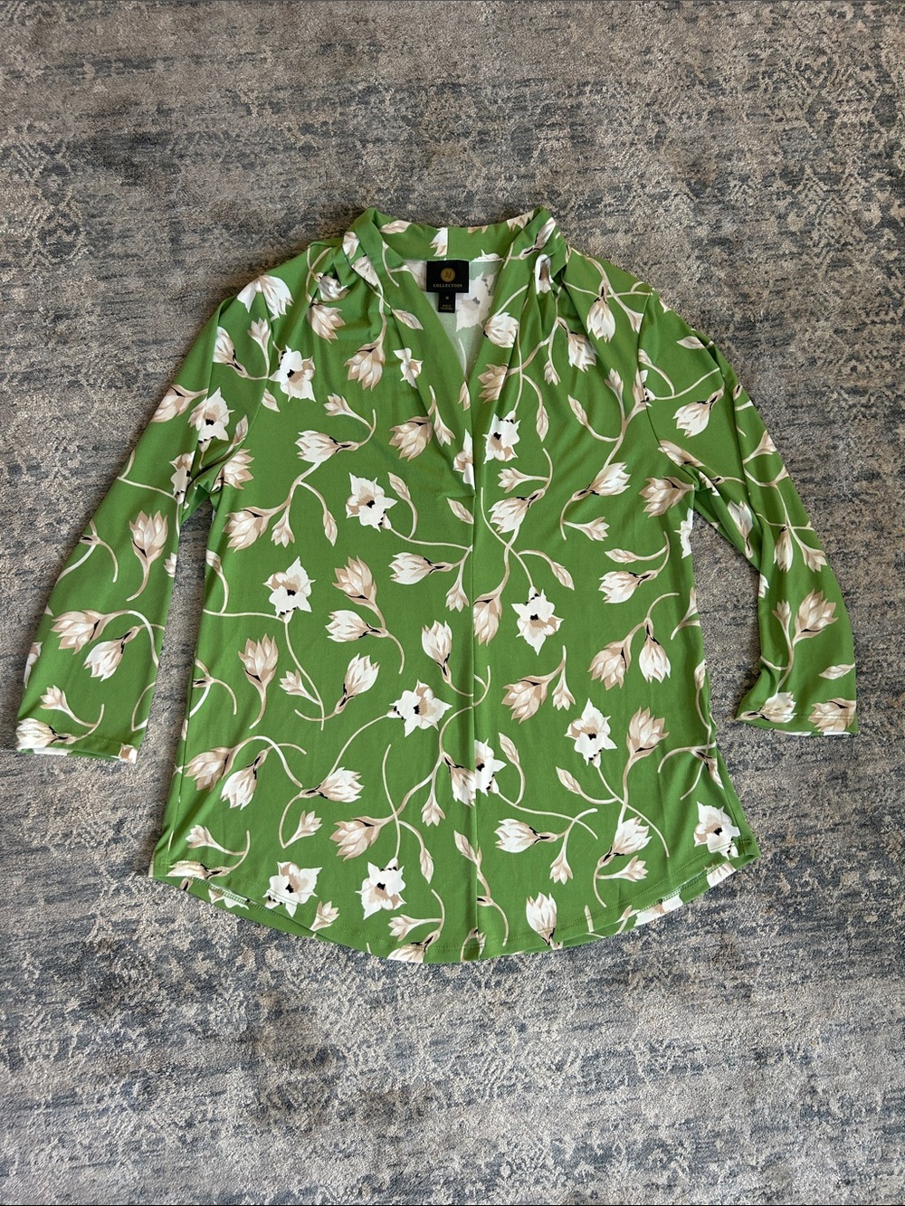 JM Collection Green Floral V-Neck Blouse